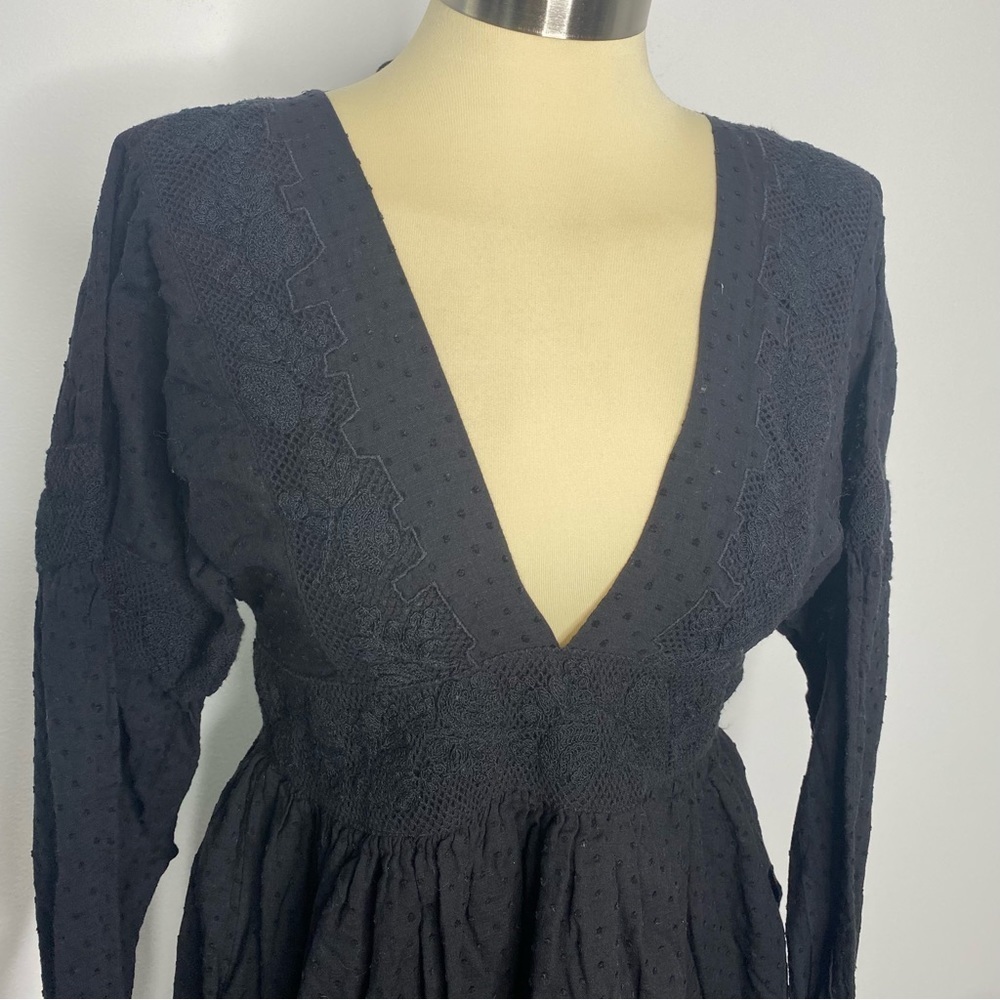 Free People Sugarpie Black Long Sleeve Boho Mini Dress - Picture 4 of 13